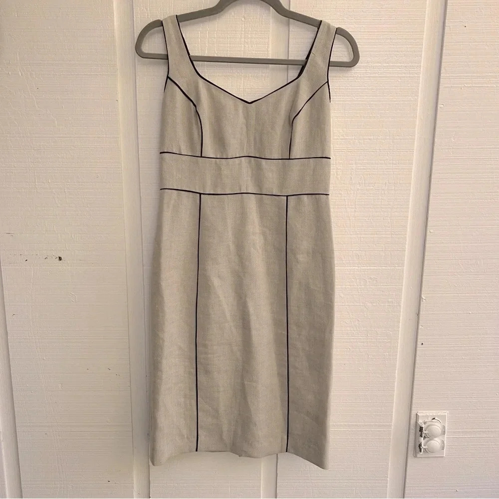 Vintage Y2K Beige & Black Minimalist Linen Sleeveless Sweetheart Dress Old Money